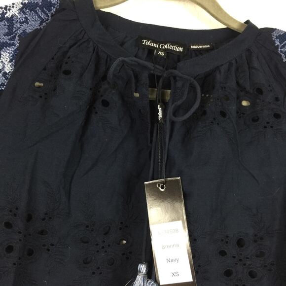 NWT Anthropologie Tolani Brenna Navy Embroidered Eyelet Blouse XS Cotton Boho - Picture 5 of 12